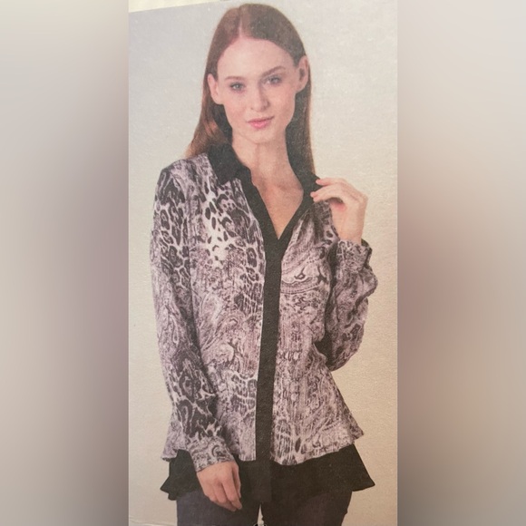 Simply Noelle - Long Sleeve Button Down - Chocolate Animal Print with Ruffle - Picture 4 of 6